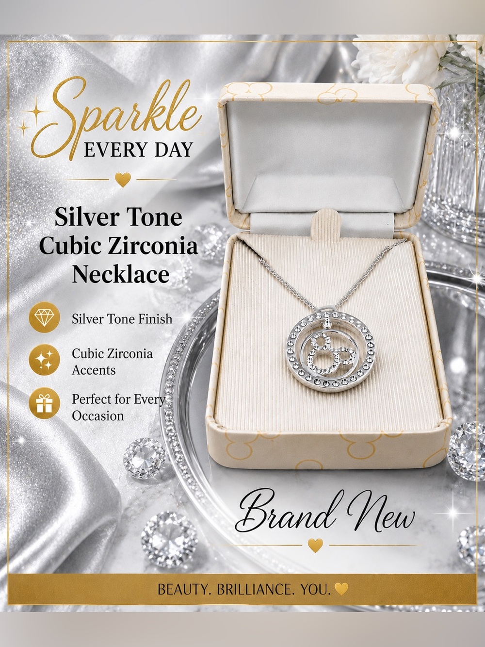 NEW Disney Parks Silver Tone Cubic Zirconia Mickey Mouse Infinity Necklace